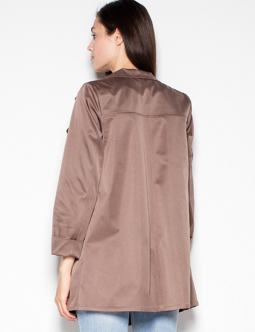 Back view of Laverinne Classic Open-Front Coat with decorative collar and relaxed silhouette, perfect for versatile everyday style.