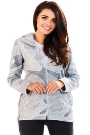 Woman wearing Marquetta Patterned Hooded Jacket with a subtle design, full zip, and side pockets, perfect for casual layering.