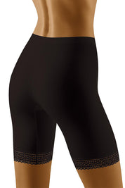 Plus Size Rivelle Lace Trim Bermuda Shorts with delicate lace accents, designed for comfort and silhouette shaping under dresses and skirts.