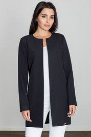 Woman wearing Alverine viscose-blend lightweight coat with straight, flowing cut and minimalist design for elegant styling.