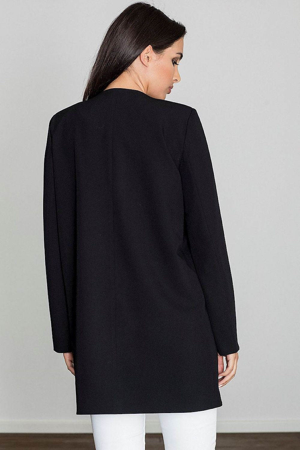 Back view of Alverine viscose-blend lightweight coat in black, showcasing its straight, elegant cut and minimalist design.