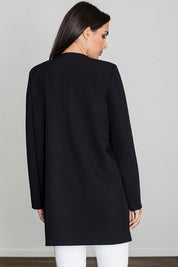 Back view of Alverine viscose-blend lightweight coat in black, showcasing its straight, elegant cut and minimalist design.