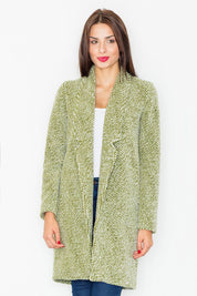 Woman wearing Trevalisse Wool-Blend Knee-Length Coat, green, classic cut, elegant, versatile layering for business or casual wear.