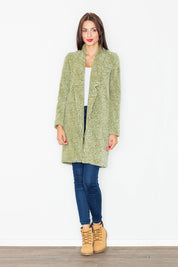 Woman wearing Trevalisse Wool-Blend Knee-Length Coat with a straight silhouette, paired with jeans and boots, showcasing elegance and versatility.
