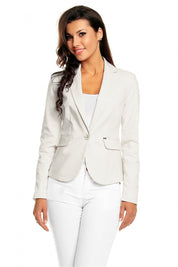 Plus Size Arvenelle Single-Button Jacket in white with elegant lines and refined silhouette worn by a model