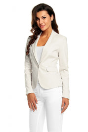 Woman wearing Plus Size Arvenelle Single-Button Jacket with elegant lines, pointed collar, suitable for transitional seasons.