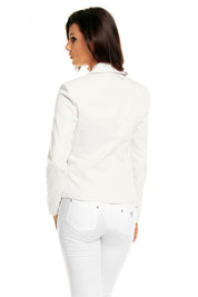 Back view of woman wearing Plus Size Arvenelle Single-Button Jacket with clean lines and pointed collar, ideal for transitional seasons.