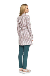 Back view of Orvianne Printed Belted Midi Coat showcasing its tailored fit and printed pattern.