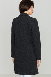 Back view of Morvalisse Midi Coat with Large Collar showcasing elegant open-front design and soft wool blend, ideal for cold weather.