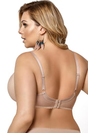 Woman wearing Plus Size Elvarinne Soft Embroidered Bra featuring smooth fabric and elegant embroidery, back view