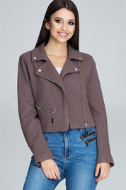 Veylisse Wool-Blend Zippered Ramonesque Jacket with edgy biker design, sleek front zipper, and decorative sleeve zips, shown on model.