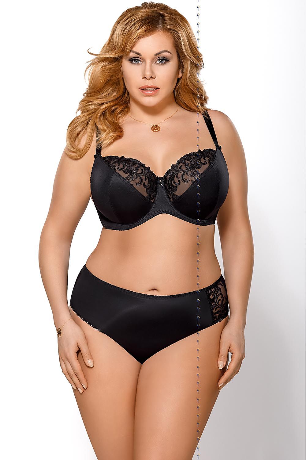 Plus Size Elvarinne Soft Embroidered Bra in black, featuring smooth knit fabrics and elegant embroidery, offering support and style.