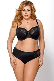 Plus Size Elvarinne Soft Embroidered Bra in black, featuring smooth knit fabrics and elegant embroidery, offering support and style.