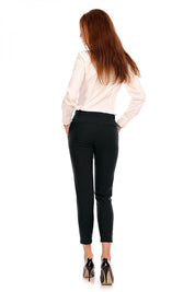 Back view of woman wearing Plus Size Marvielle High-Waist 7/8 Trousers, showcasing elegant tailoring and chic style for versatile occasions.