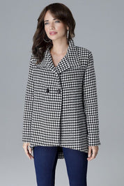 Woman wearing Arvennise Stand-Collar Jacket with modern zipper details and two-button closure, showcasing a chic contemporary style.
