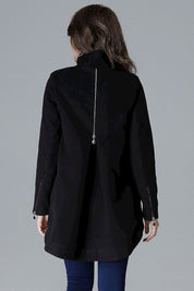 Back view of Arvennise jacket featuring stand collar and modern zipper details on sleeves and hem, showcasing contemporary style.