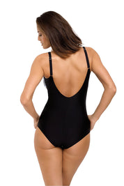 Back view of plus size Virelle one-piece swimsuit with adjustable straps in black