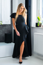 Plus Size Elvarise One-Shoulder Cocktail Dress with Ruffle, Black, Asymmetrical Design, Sophisticated Fit, Comfortable Stretch Fabric