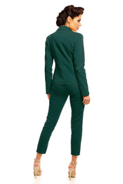 Back view of Plus Size Arvenelle Single-Button Jacket in elegant green, featuring decorative pocket flap patches, ideal for transitional seasons.
