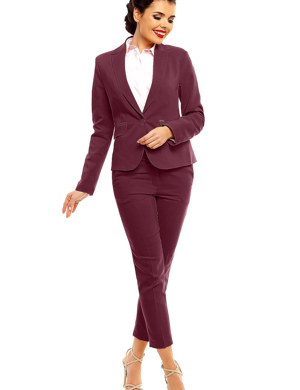 8 Trousers in burgundy, tailored cut with a chic look, paired with a matching blazer.