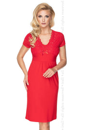 Red plus size Gialisse lace nightdress with elegant neckline and stitching, offering comfort and contouring for sizes up to 120 cm.