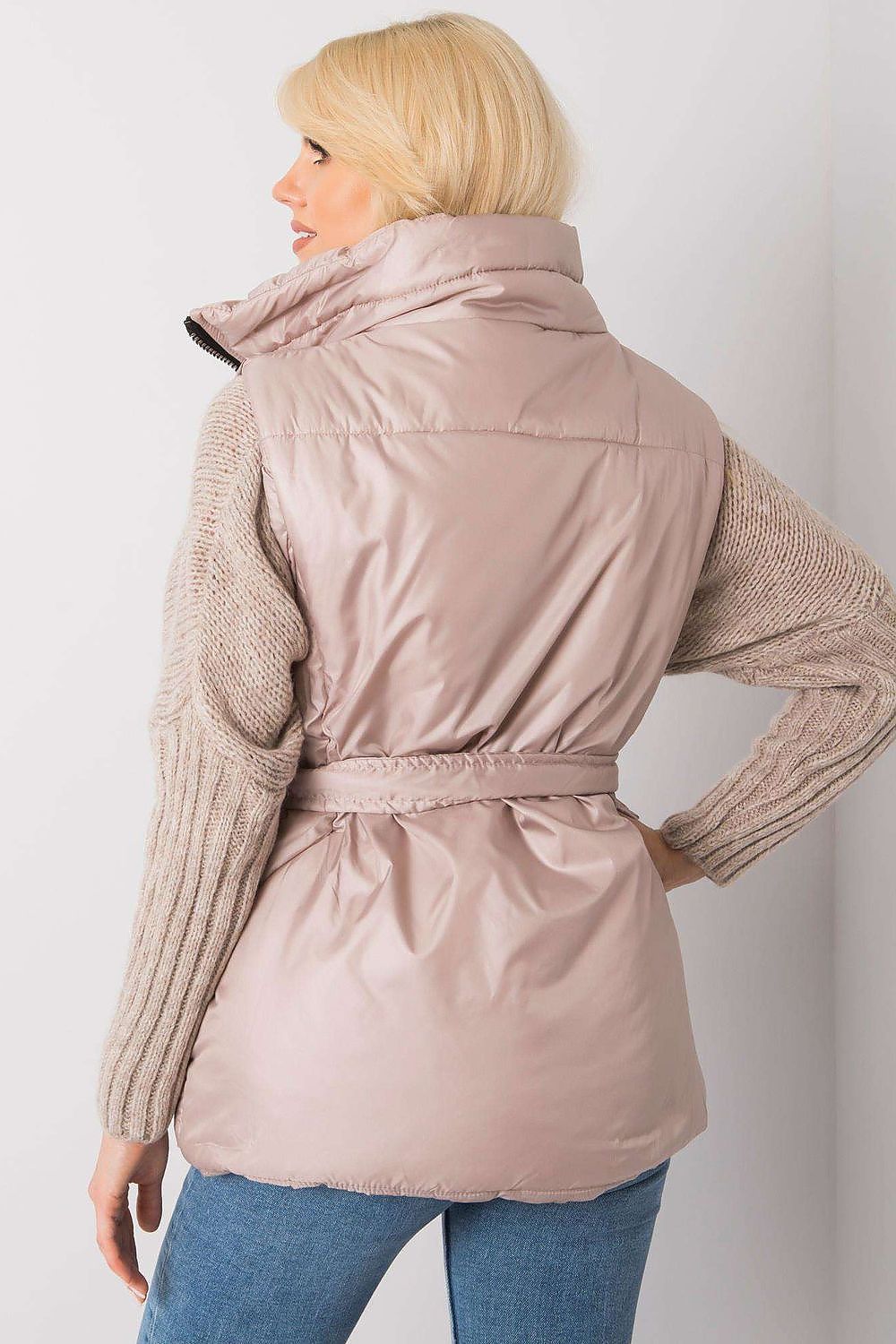 Back view of Calveris Belted Lined Zip Gilet, showing smooth lined interior and coordinating belt for a defined waist.