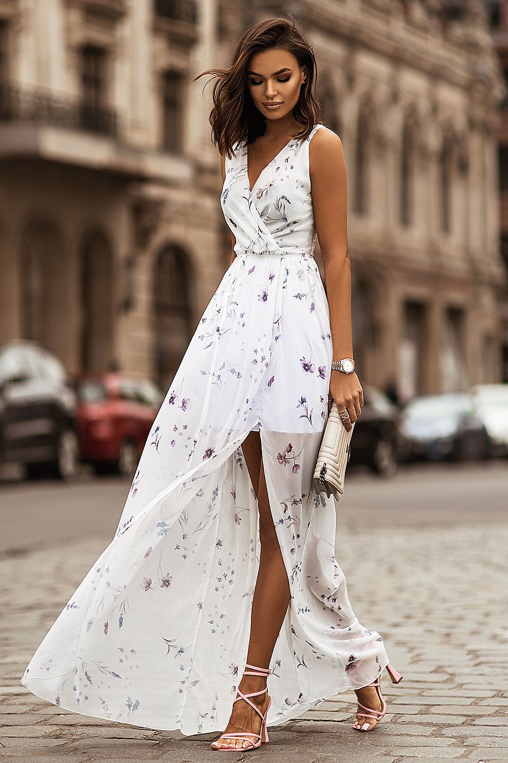 Elvire Chiffon Open-Back Gown