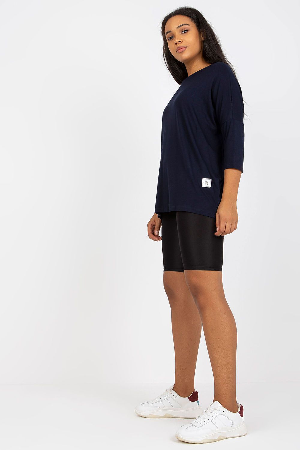 Plus Size Bellarie Cotton Blouse with 3/4 Sleeves, Boat Neckline, and Relaxed Fit