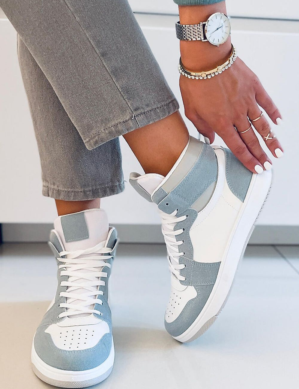 Verdina Colorblock Lace-Up Sneakers in eco-leather and suede accents, offering ankle-high support and breathable comfort for casual wear.