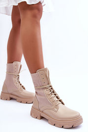Norvessa Boundlace Sculpted Form platform boots in eco leather and stretch fabric with classic lacing, urban sculptural design.