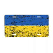 Custom Ukrainian license plate with blue and yellow flag design, made of durable aluminum for car decoration.