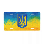 Custom Ukrainian license plate featuring the national flag design, made of durable aluminum, decorative for cars.