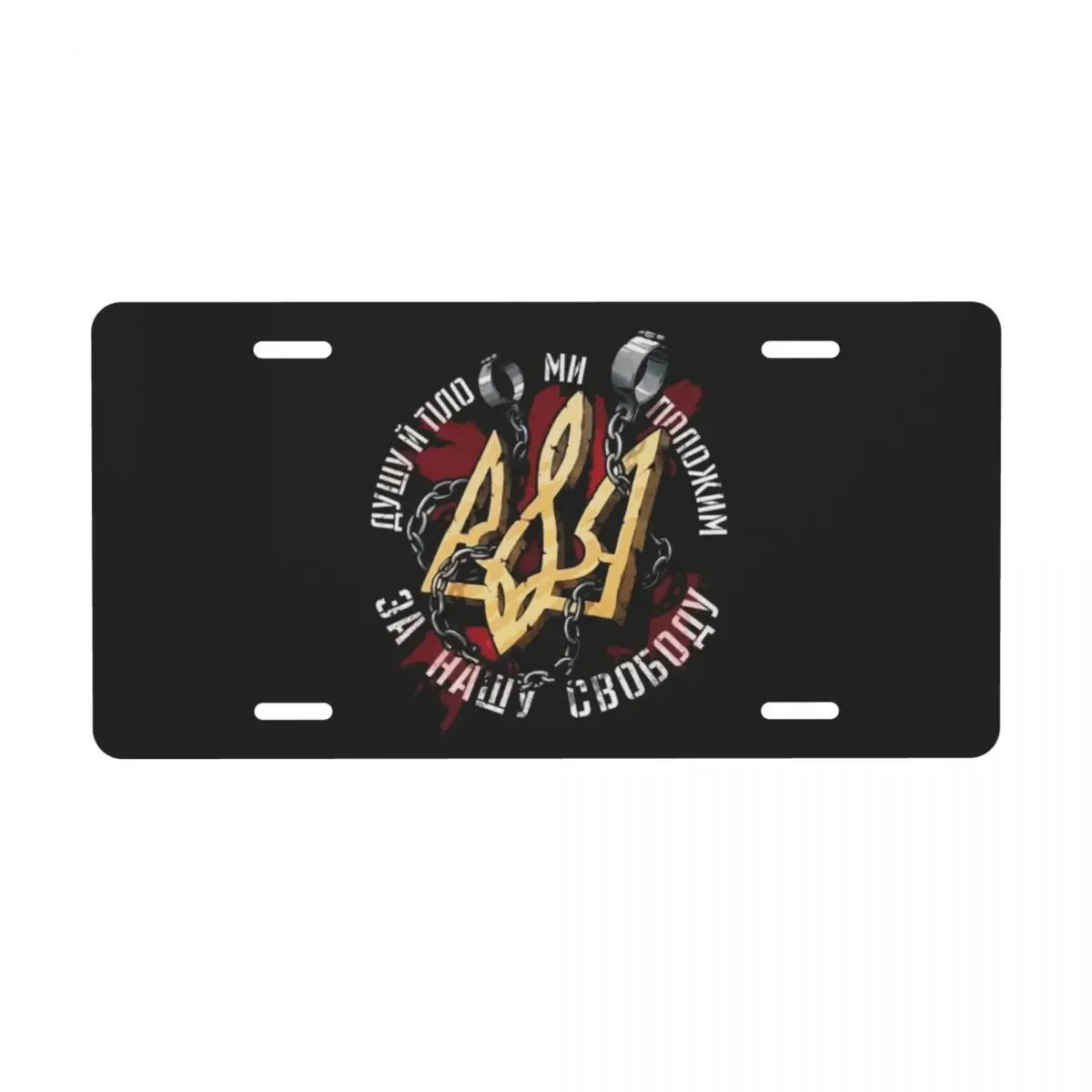 Custom Ukrainian license plate with a patriotic design featuring Ukrainian symbols and text.