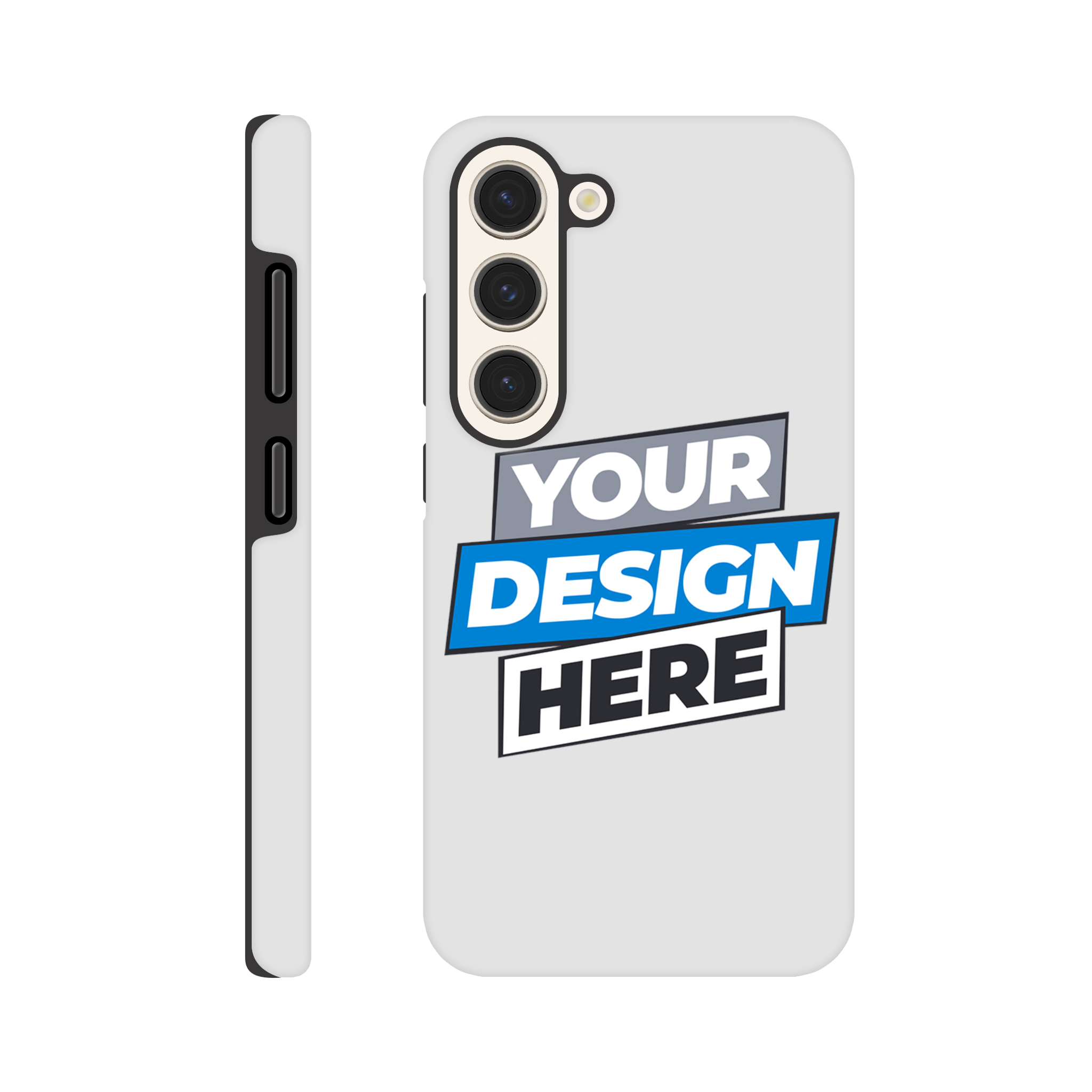 Custom Samsung phone case with high-gloss finish and wraparound design, dual-layer protection for impact resistance and precise cutouts.
