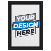 Custom framed canvas print with black frame showcasing "Your Design Here" text. Ideal for personalized art display.