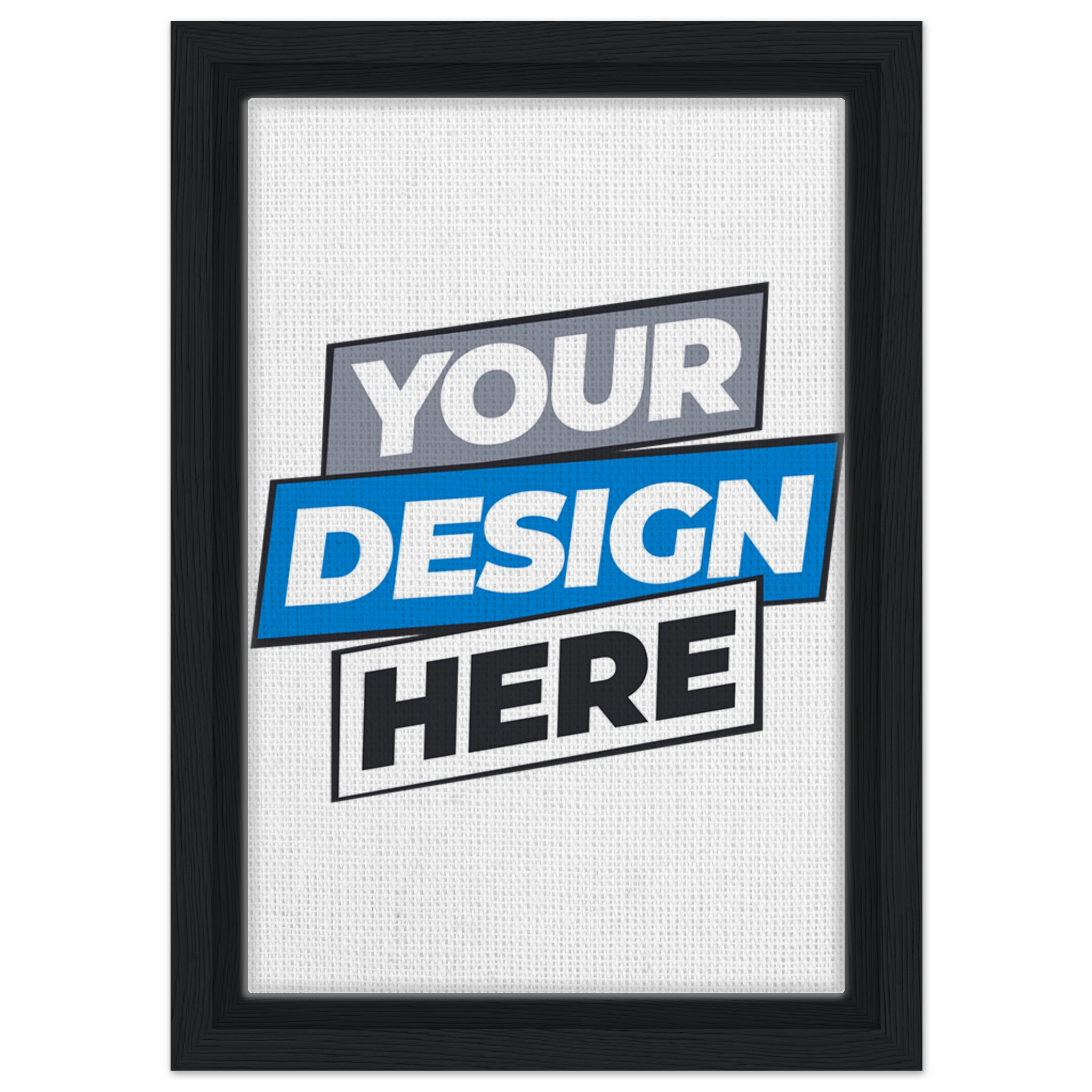 Custom framed canvas print with black frame showcasing "Your Design Here" text. Ideal for personalized art display.