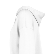 Side view of Elowen Cropped Hoodie in soft fleece, featuring dropped shoulders and drawcord hood, perfect for layered streetwear style.