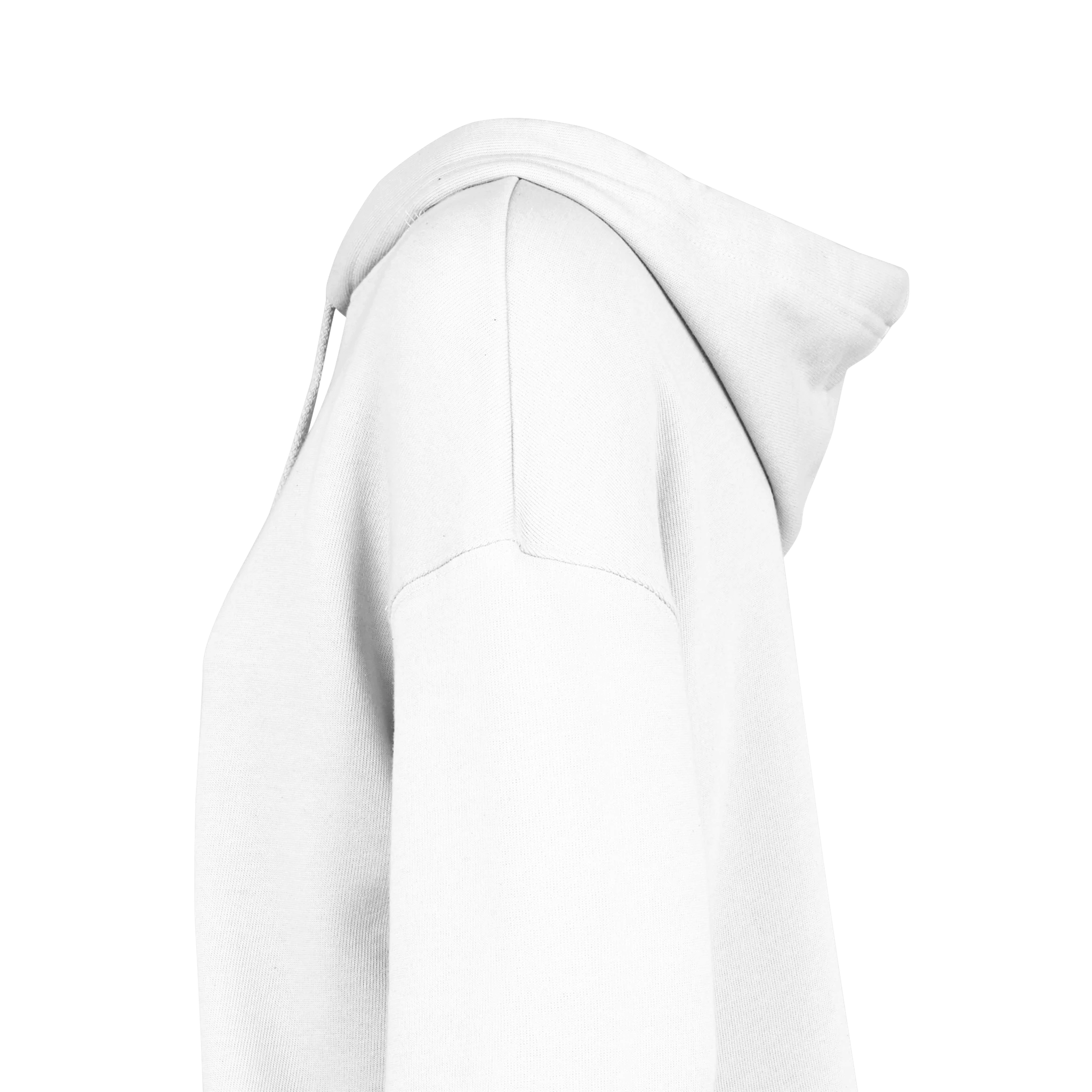 Side view of Elowen Cropped Hoodie in soft fleece, featuring dropped shoulders and drawcord hood, perfect for layered streetwear style.