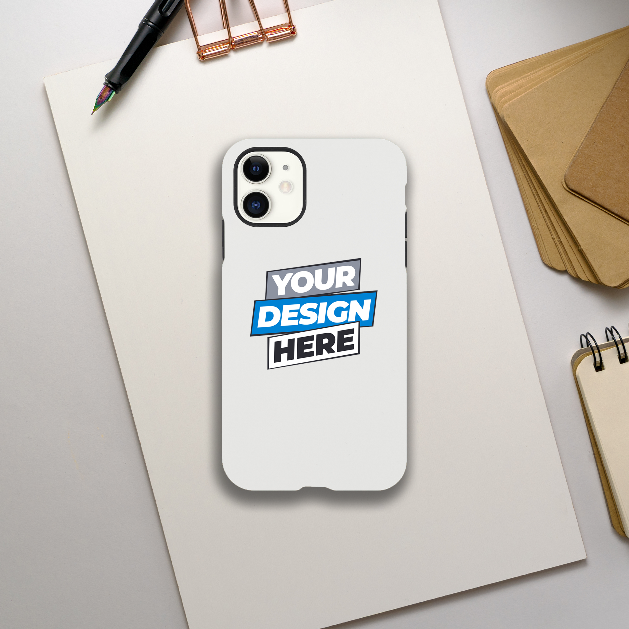 Personalized gloss tough iPhone case with design placeholder, dual-layer protection against drops, glossy wraparound finish.