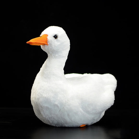 Handmade 31cm duck doll plush toy, crafted with PP cotton and rabbit fur fabric, perfect gift for animal lovers.