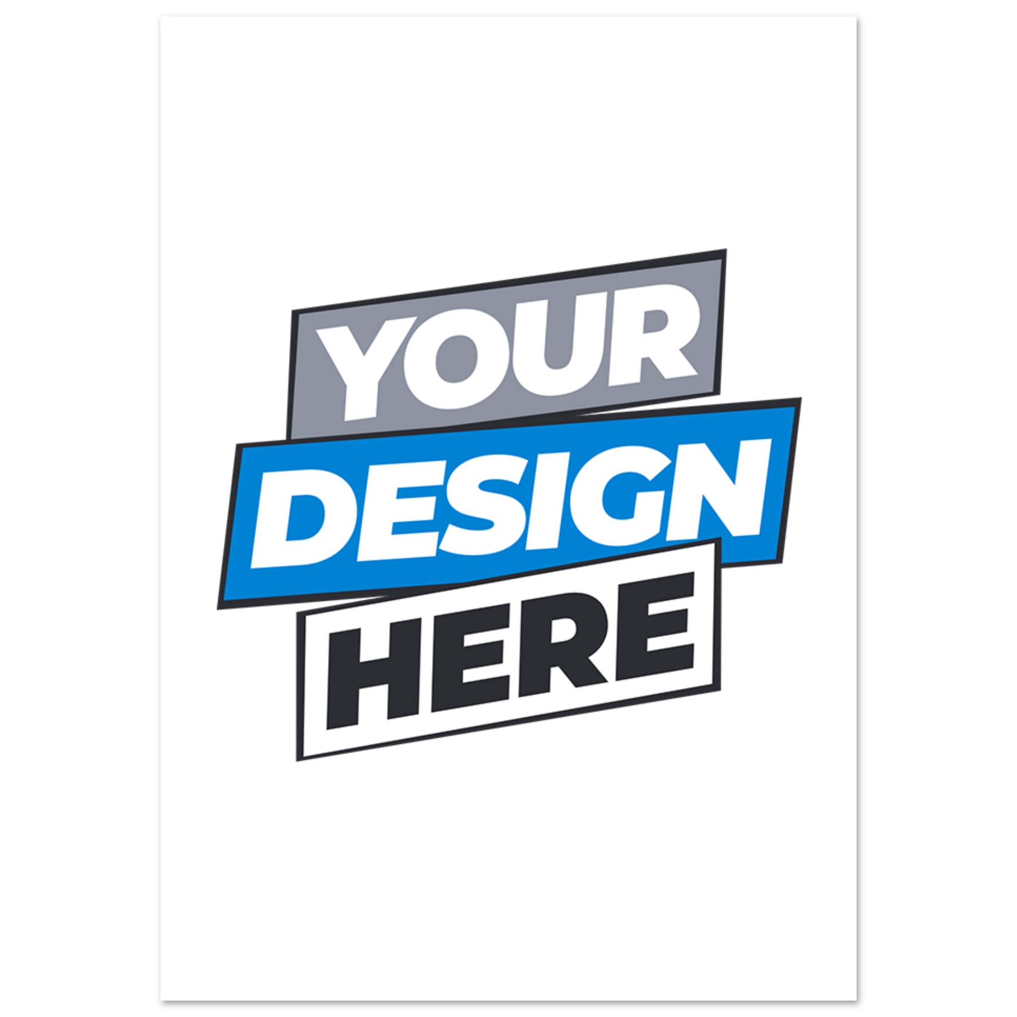 Customizable fine art poster template with "Your Design Here" text in bold blue and gray letters, ideal for personalized artwork.
