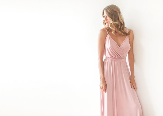 Rosara Blush Wrap Maxi Dress