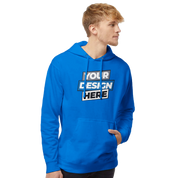 Print on Demand Vardelux Midweight Hoodie in blue with custom design, featuring classic fit and kangaroo pocket for daily comfort.