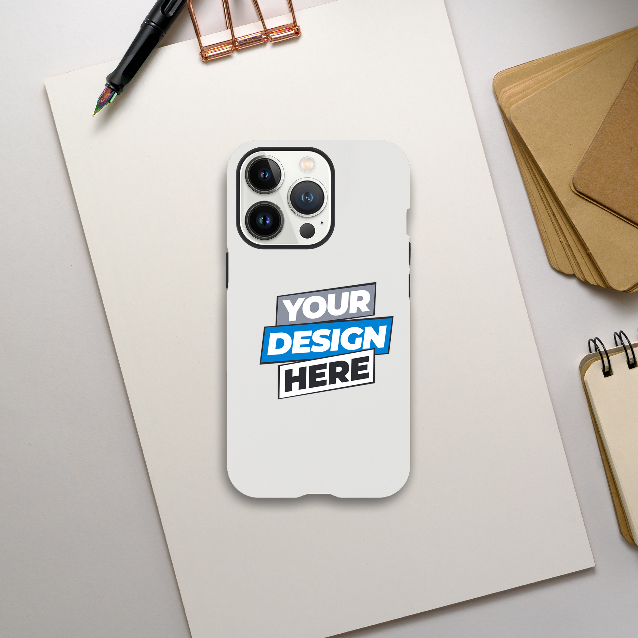 Glossy print-on-demand iPhone tough case with customizable design, dual-layer protection, wireless charging compatible.