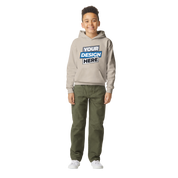 Youth wearing a customizable Terylo fleece hoodie, showcasing the comfortable fit for everyday play and layering.