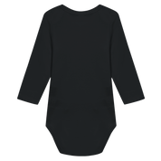 Serano long sleeve baby bodysuit in black, featuring soft cotton fabric and lap shoulders for comfort and easy changing.