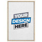 Framed canvas print with customizable design, featuring sustainable wood frame in natural wood color, for home and office decor.