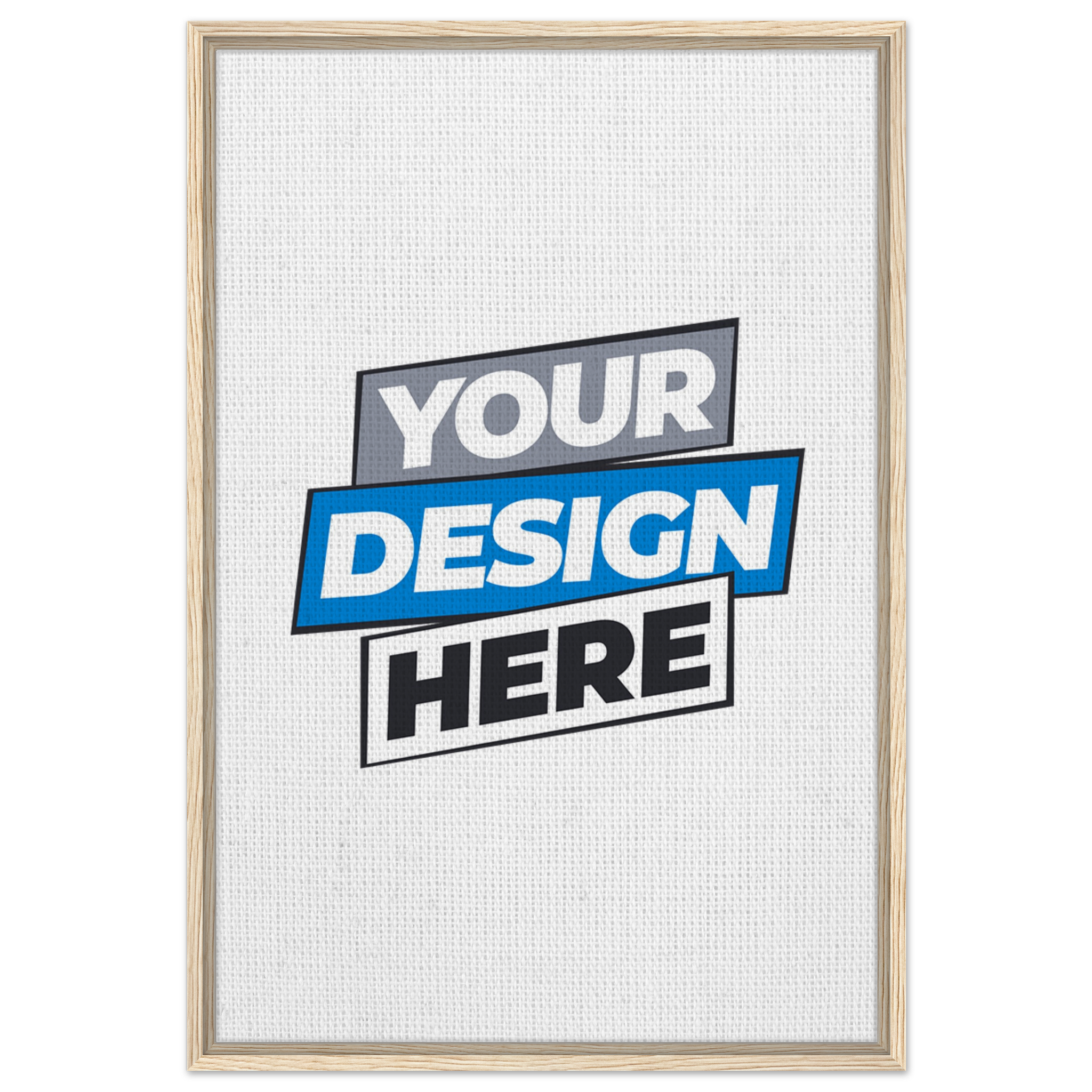 Framed canvas print with customizable design, featuring sustainable wood frame in natural wood color, for home and office decor.