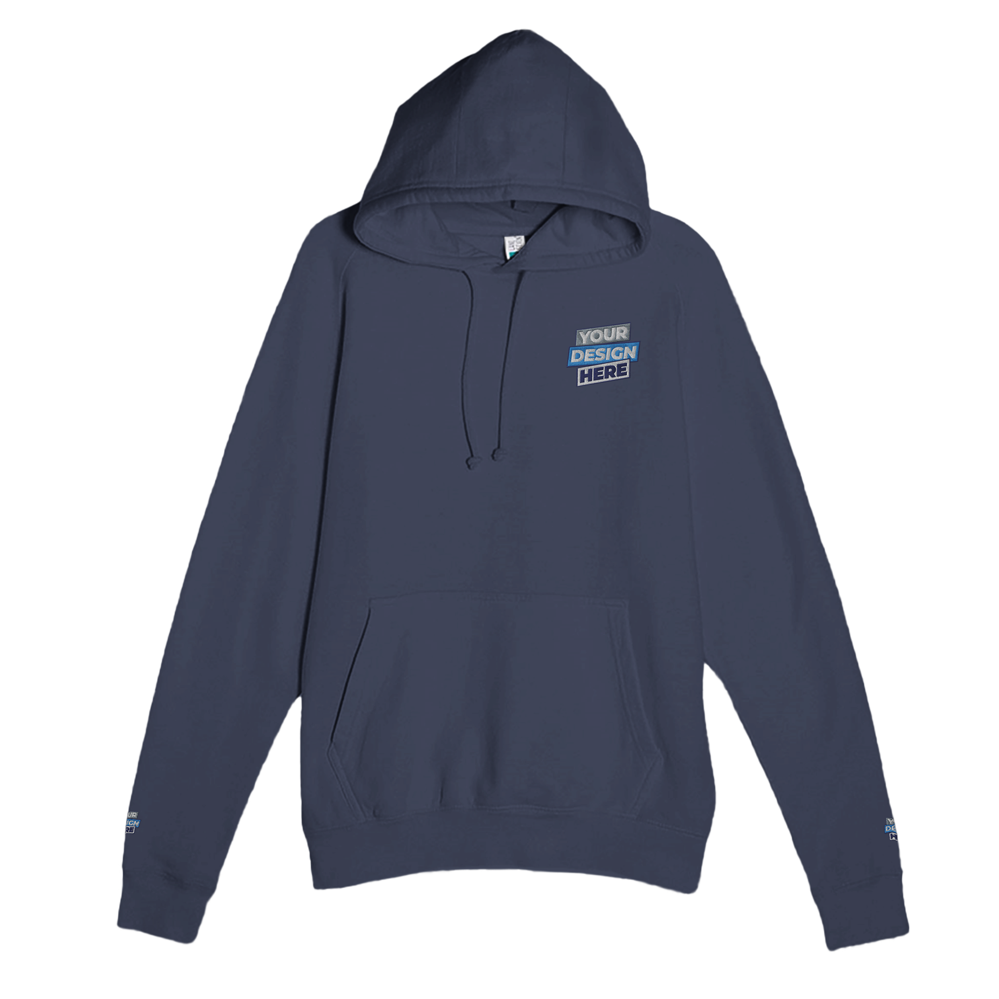 Print on Demand Elmoré Premium Pullover Hoodie with three-panel hood, kangaroo pocket, and shrink-resistant fabric, ideal for custom design.