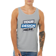 Unisex cotton tank top with 'Your Design Here' print, ideal for layering and personal expression.
